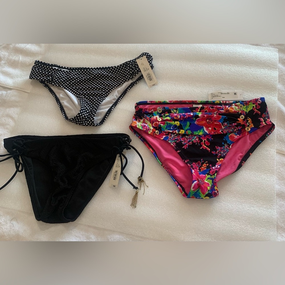 Allen B. By Allen Schwartz Black and Floral Bikini Bottoms BUNDLE SIZE 10 NWT